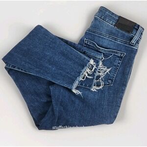 Paige Jeans Hoxton Ankle Distressed Blue Wash High Rise Denim Stretch‎ Size 27"